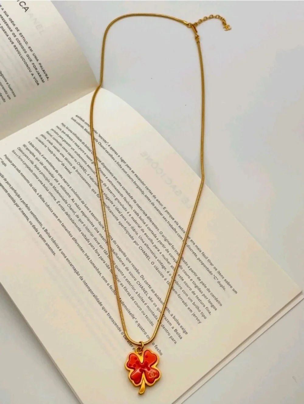 CHANEL Coco Mark Clover Pink Gold  Necklace